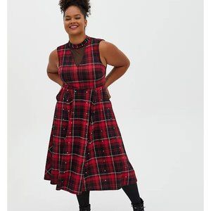 Torrid Red Plaid Scuba Knit Mock Neck Midi